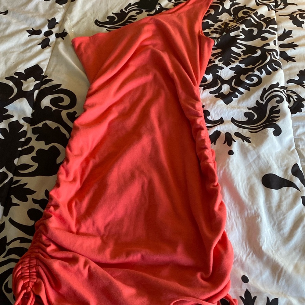 Coral one shoulder dress